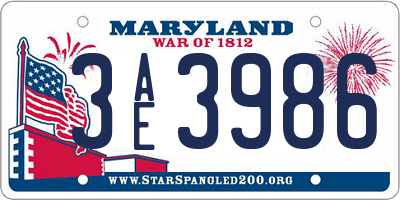 MD license plate 3AE3986