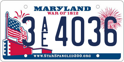 MD license plate 3AE4036