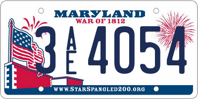 MD license plate 3AE4054