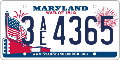 MD license plate 3AE4365