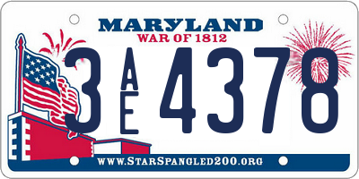 MD license plate 3AE4378