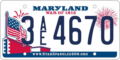 MD license plate 3AE4670