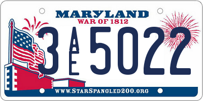 MD license plate 3AE5022