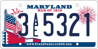 MD license plate 3AE5321