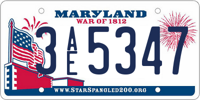 MD license plate 3AE5347