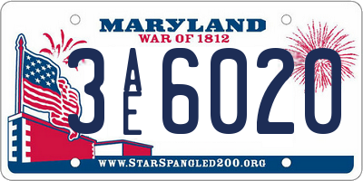 MD license plate 3AE6020