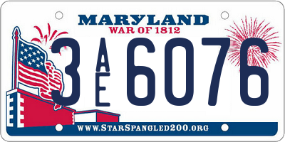 MD license plate 3AE6076
