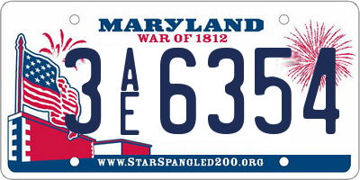 MD license plate 3AE6354