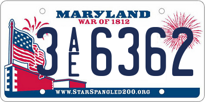 MD license plate 3AE6362