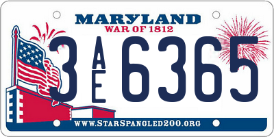 MD license plate 3AE6365