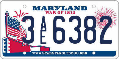 MD license plate 3AE6382