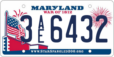 MD license plate 3AE6432