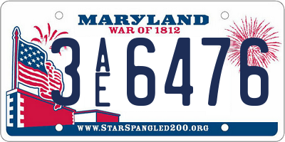 MD license plate 3AE6476