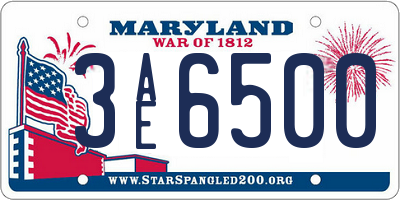 MD license plate 3AE6500