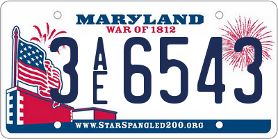 MD license plate 3AE6543