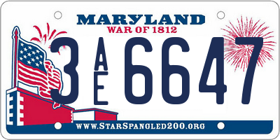 MD license plate 3AE6647