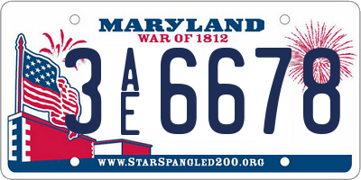 MD license plate 3AE6678
