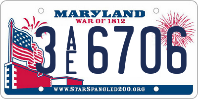 MD license plate 3AE6706