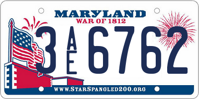 MD license plate 3AE6762