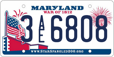 MD license plate 3AE6808