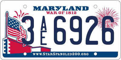 MD license plate 3AE6926