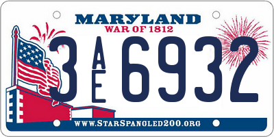 MD license plate 3AE6932