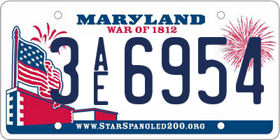 MD license plate 3AE6954