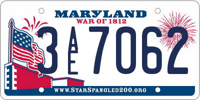 MD license plate 3AE7062