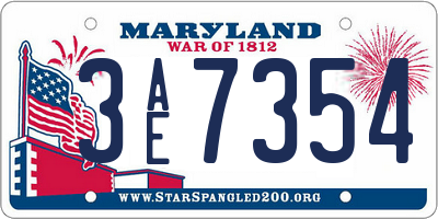 MD license plate 3AE7354
