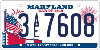 MD license plate 3AE7608