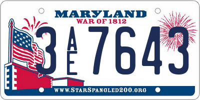 MD license plate 3AE7643