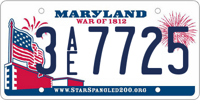MD license plate 3AE7725