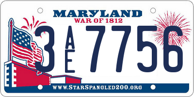 MD license plate 3AE7756
