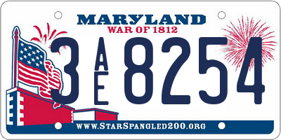 MD license plate 3AE8254
