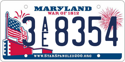 MD license plate 3AE8354