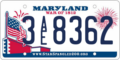 MD license plate 3AE8362