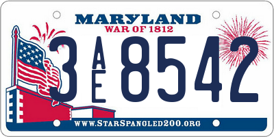 MD license plate 3AE8542
