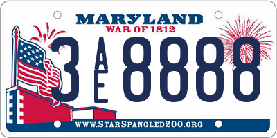 MD license plate 3AE8888