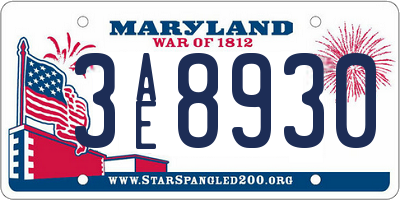 MD license plate 3AE8930