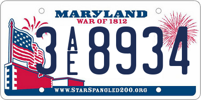 MD license plate 3AE8934
