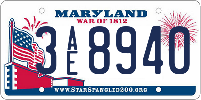 MD license plate 3AE8940