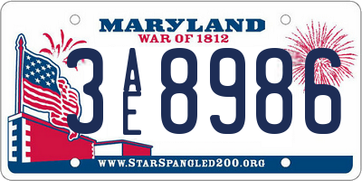 MD license plate 3AE8986