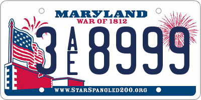 MD license plate 3AE8999