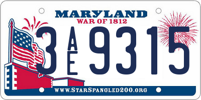 MD license plate 3AE9315