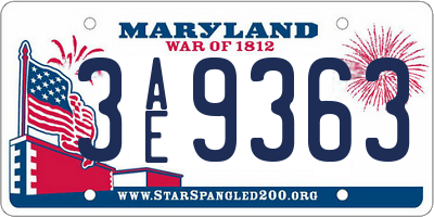 MD license plate 3AE9363