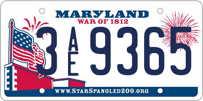 MD license plate 3AE9365