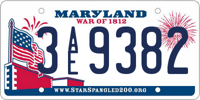 MD license plate 3AE9382