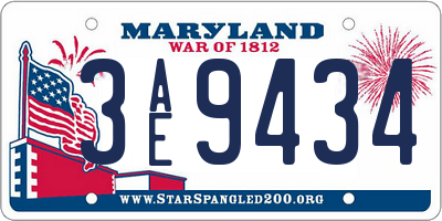 MD license plate 3AE9434