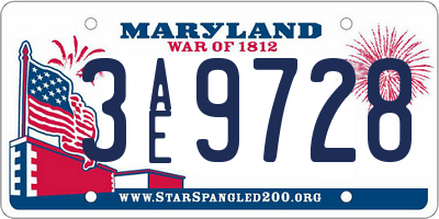 MD license plate 3AE9728