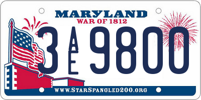MD license plate 3AE9800